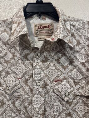 Rock & Roll  White and Brown Printed Western Snap Shirt